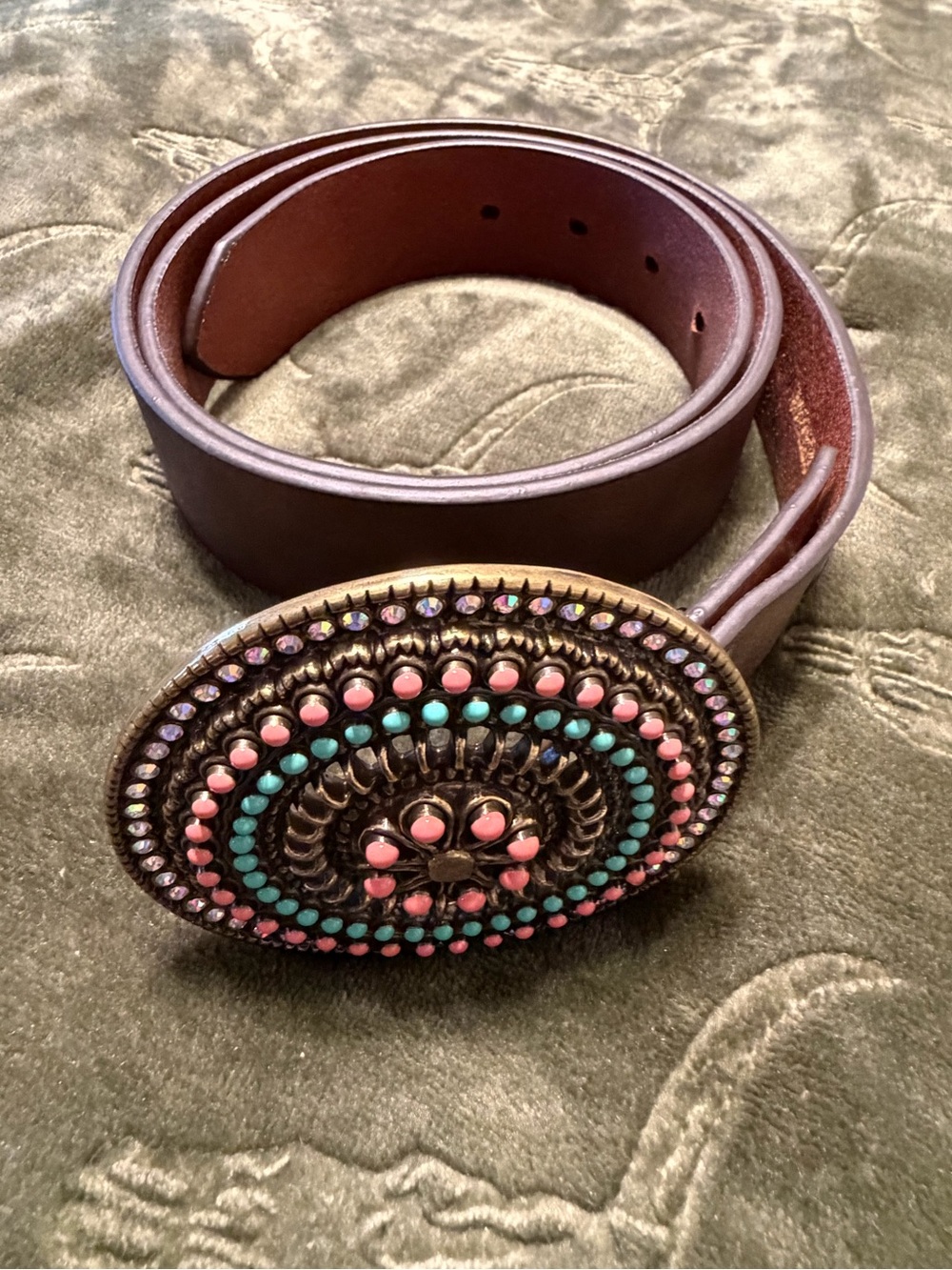 Women’s Ariat Leather Belt with Multicolor Concho